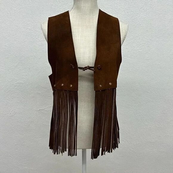 Ultra Rare Vintage Duette Leather Fringe with Chains Vest Made in Spain - Picture 5 of 16